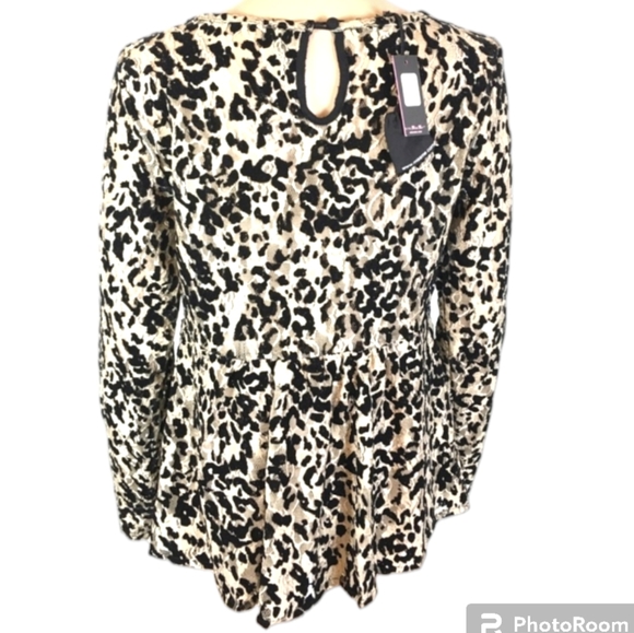 Miss Me Taupe & Black Lace Animal/Leopard Print Peplum Top Size La - Picture 3 of 7
